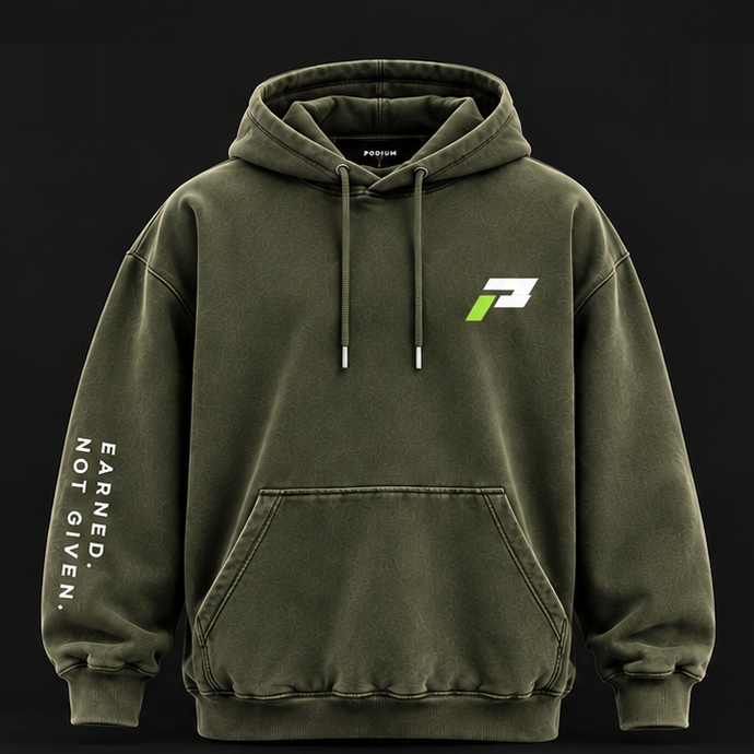 PODIUM Heavyweight Hoodie in Olive Green, front